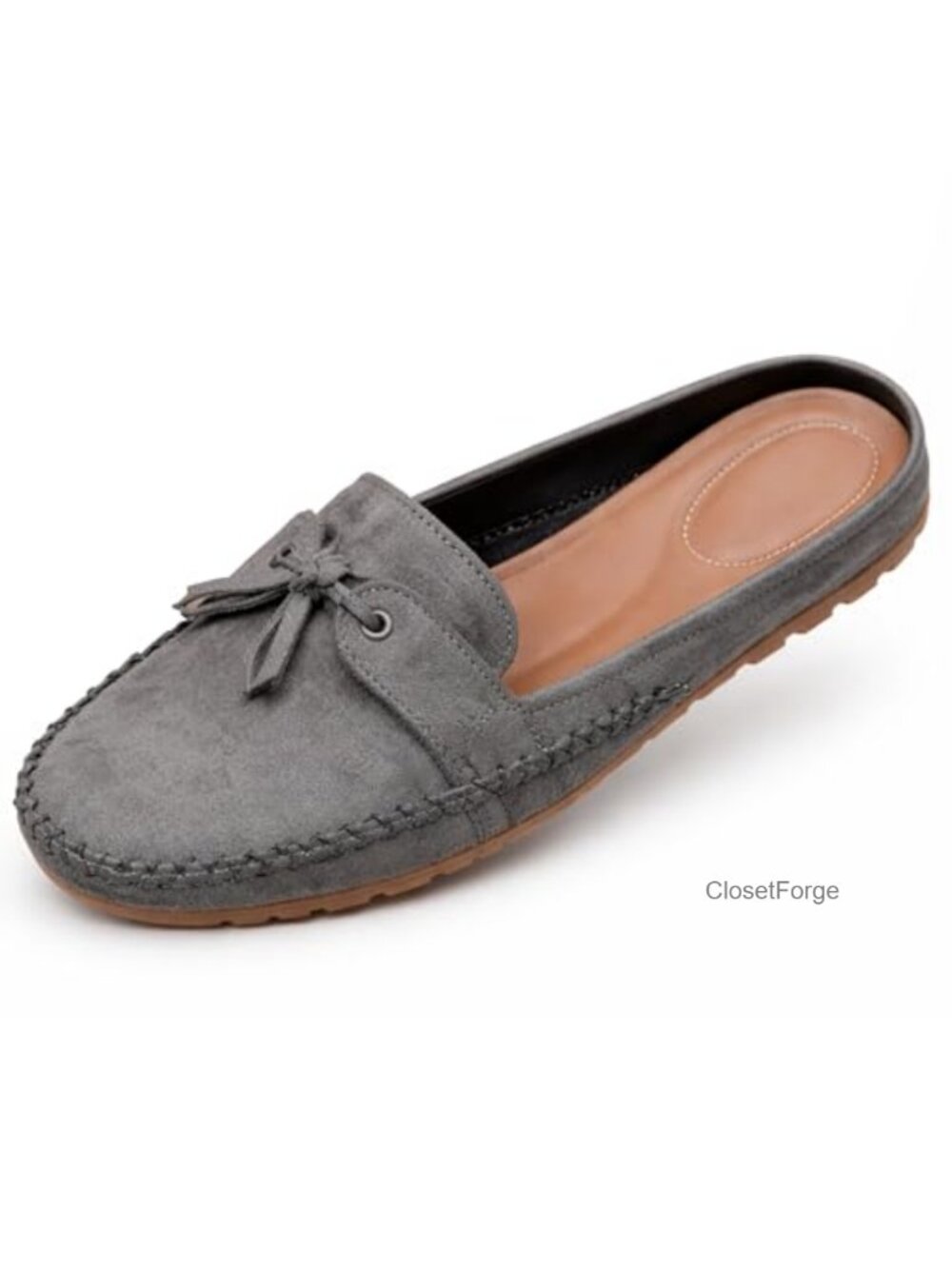 Hand-Stitched Knotted Flat Mules with Bow Slip-On Faux Leather Comfortable